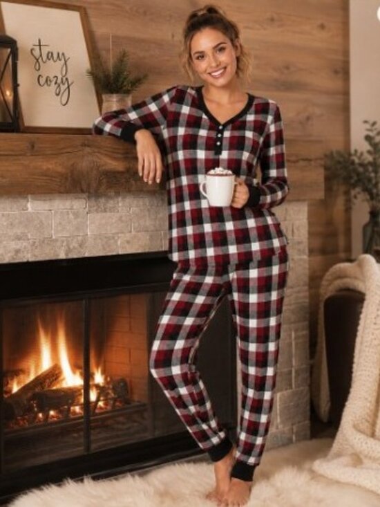 Cuddl Duds Other - Cuddl Duds Sweater Knit Henley Plaid Pajama Set – XXL (22–24) – NWT